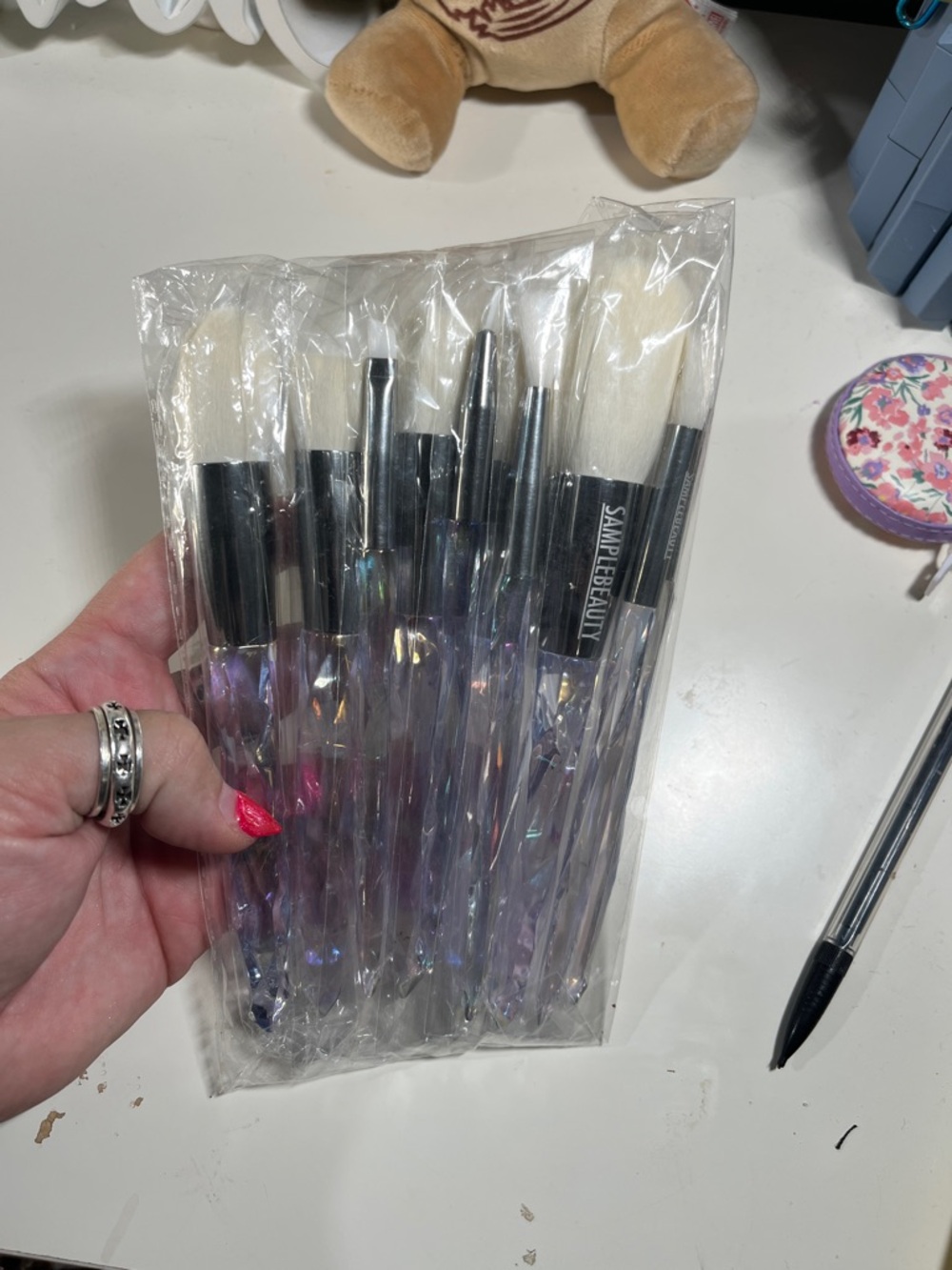 Iridescent Handle Makeup Brush Set with White Bristles by Sample Beauty!!